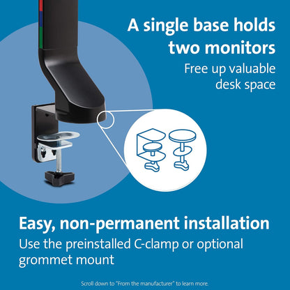 Kensington Single Monitor Desk Mount, C-clamp Vesa Stand Fits up to 32 inch Ultrawide Samsung LG , Low Profile Vertical Mount, Height Adjustable Free Standing Arm,K55512WW Black