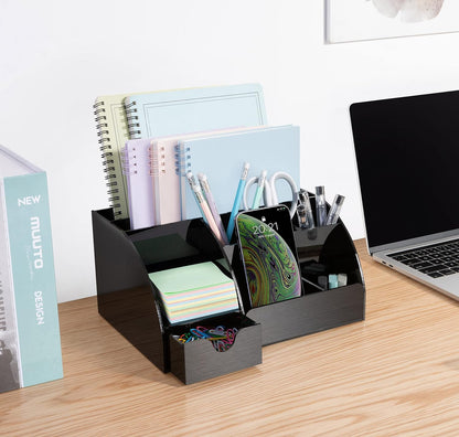 My Space Organizers Clear Acrylic Desk Oganizer, 9 Compartments, Office Supplies and Desk Accessories Organizer, Home Decor Desktop Organizer (Clear)