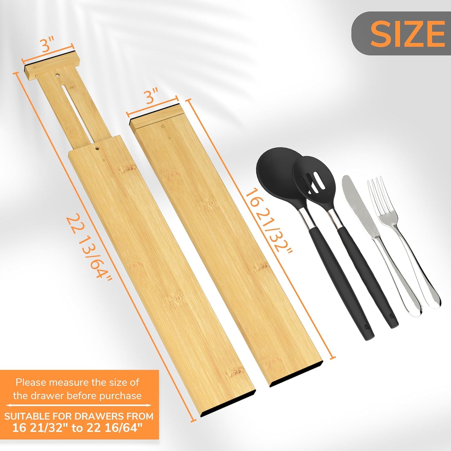 BAMEOS Drawer Dividers kitchen Organization Bamboo Utensil Organizers for Kitchen Bedroom Bathroom Dresser Office 4-pack