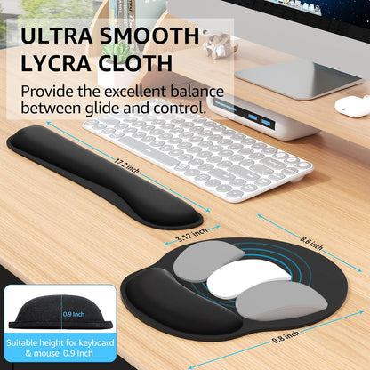 KTRIO Ergonomic Keyboard Wrist Rest and Mouse Pad with Wrist Rest Set, Memory Foam Wrist Support for Typing, Gaming, Office and Home Use, Black