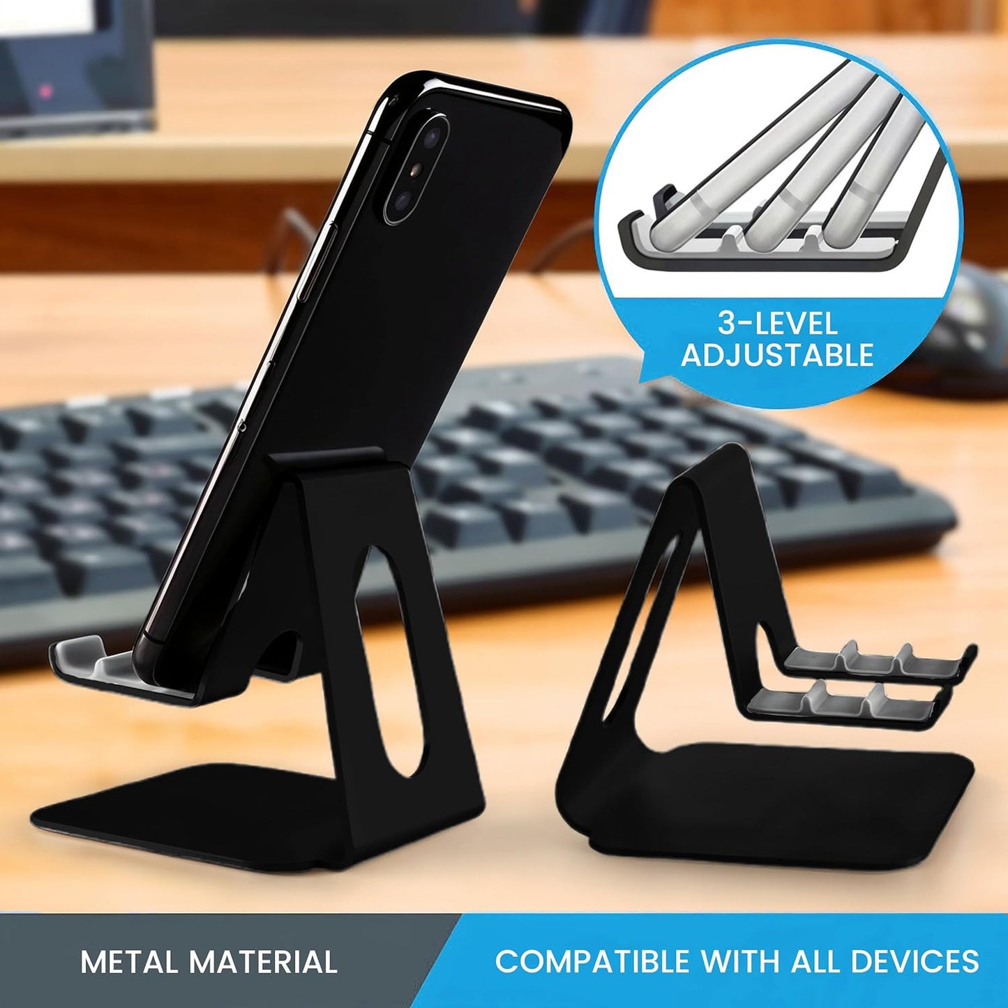Foldable Phone Stand for Desk | Six Position Adjustable Folding Bracket for Cell Phone | Black Cellphone Holder for Desk & Smartphone Stand | Cellphone & Accessories for Men & Women