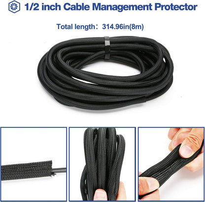 JOTO 4 Pack Cable Management Sleeve, 19-20 Inches Cord Organizer System with Zipper for TV Computer Office Home Entertainment, Flexible Cable Sleeve Wrap Cover Wire Hider System -Black