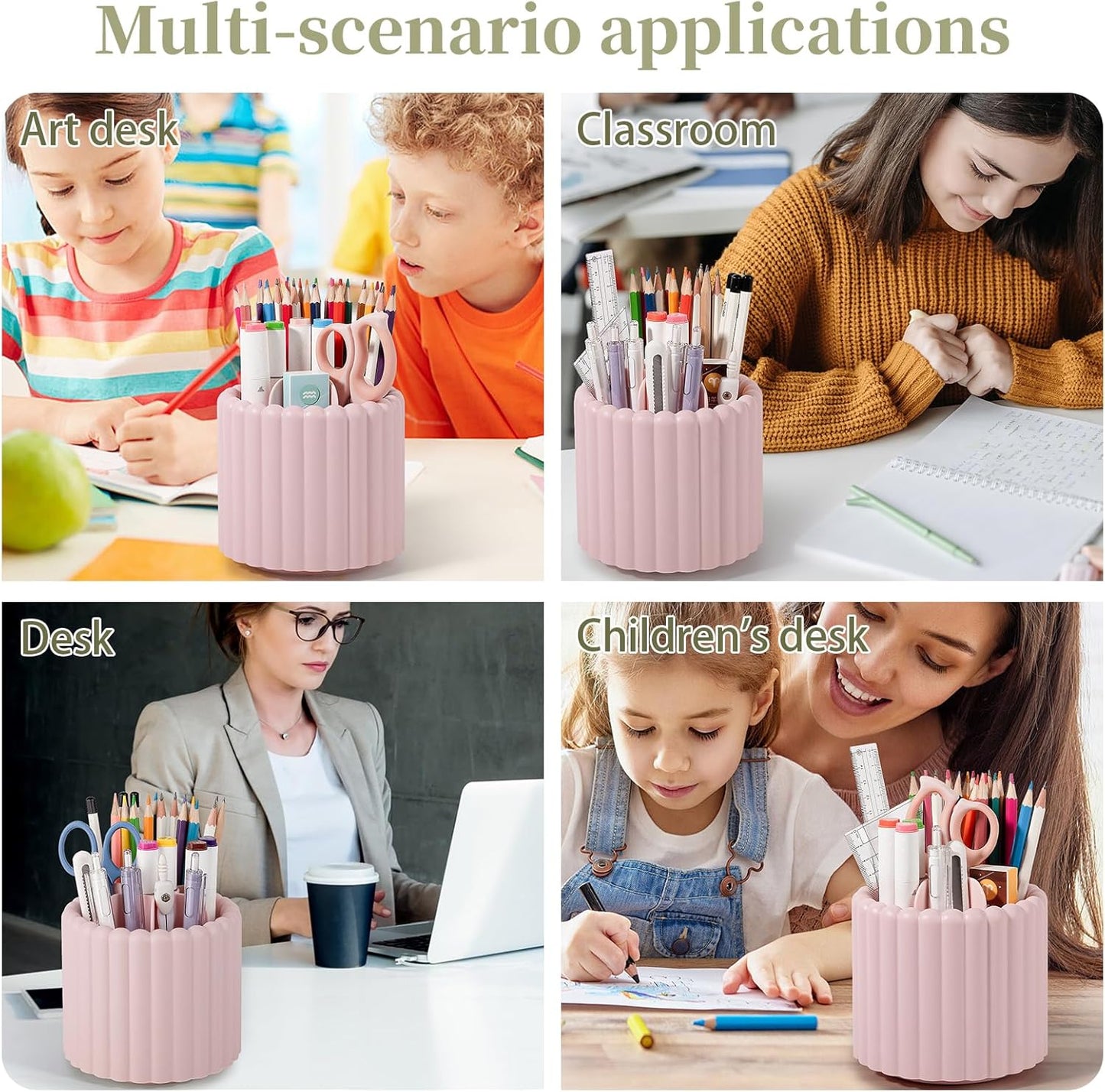 Anyoifax 360° Rotating Pen Holder 7 Slots Desk Organizer Removable Pencil Cup Plastic Art Supplies and Accessories Desktop Storage Box Caddy for Office, School, Home (White)