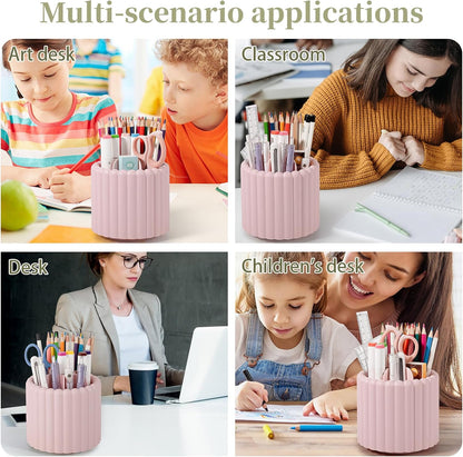 Anyoifax 360° Rotating Pen Holder 7 Slots Desk Organizer Removable Pencil Cup Plastic Art Supplies and Accessories Desktop Storage Box Caddy for Office, School, Home (White)