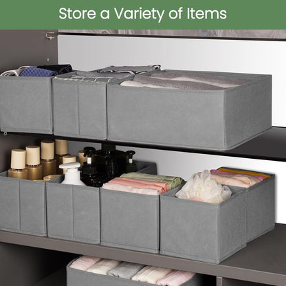 Criusia Drawer Organizer Clothes, 8 Pack Underwear Organizer, Foldable Closet Organizers and Storage Dresser Dividers for Clothes, Socks, Scarves, Ties (Gray)