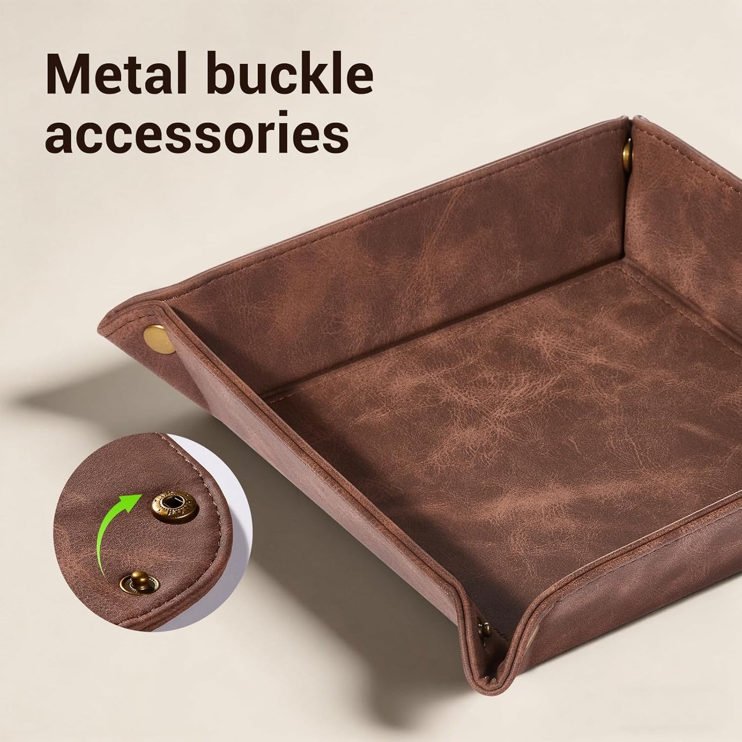 CoBak Leather Valet Tray for Men, Premium PU Leather Catch-All Tray for Entryway Table Key, Phone, Wallet, Coins & Jewelry, Bedside Nightstand Desk-top Catchall (Gray)