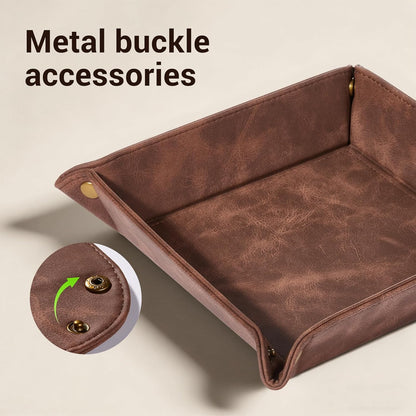 CoBak Leather Valet Tray for Men, Premium PU Leather Catch-All Tray for Entryway Table Key, Phone, Wallet, Coins & Jewelry, Bedside Nightstand Desk-top Catchall (Gray)