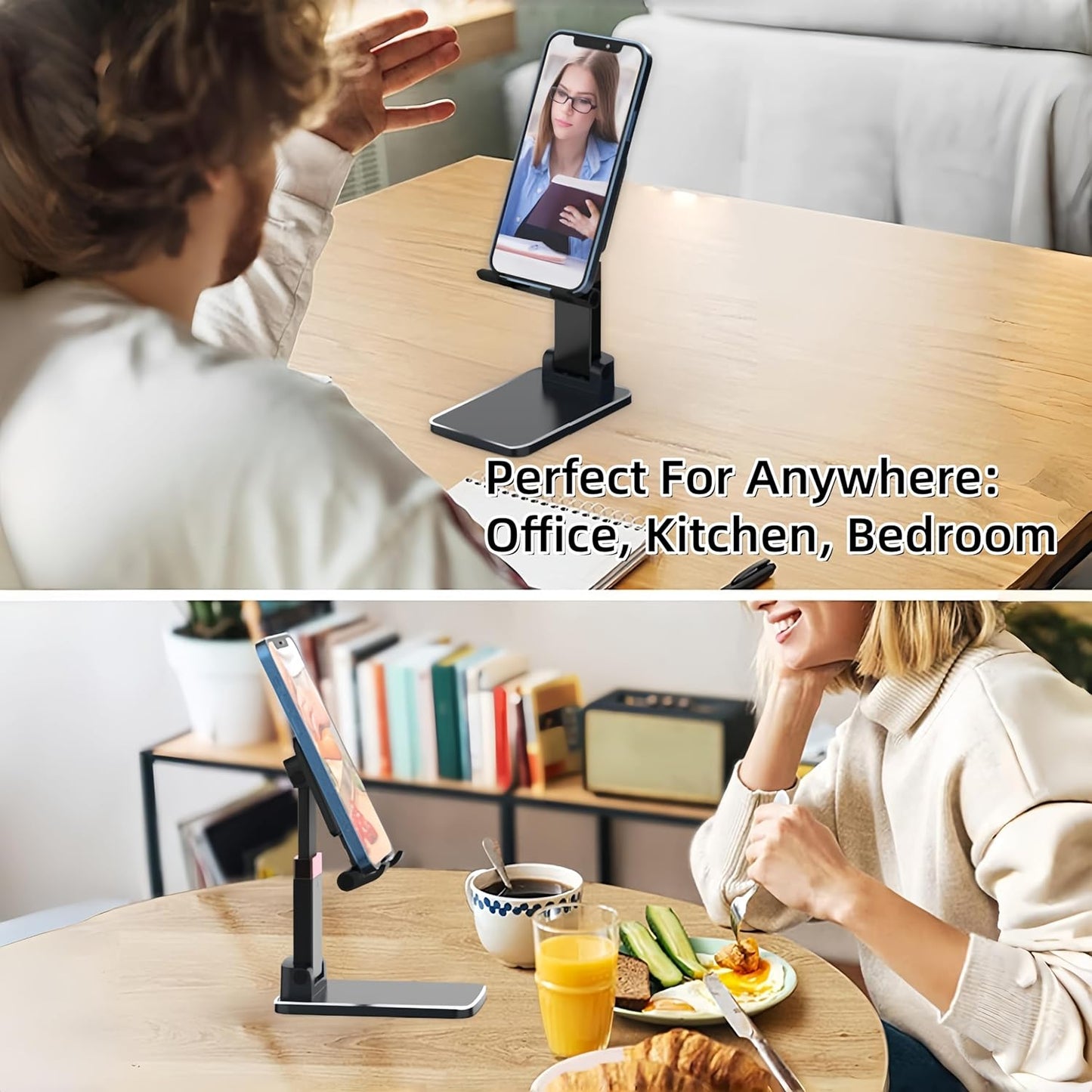 All-Metal Cell Phone Stand 360° Rotatable & Height Adjustable - 25KG Super Load-Bearing, Foldable Desk Stand for Phone, Compatible with iPhone 17/16/15/14, Nintendo Switch, Silver