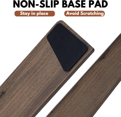 Walnut Wooden Wrist Rest Pad for 75% 80% TKL Keyboard, Ergonomic Solid Wood Hand Rest with Non-Slip Base, Stain Resistant Palm Support for Typing & Gaming (14.2“ L)