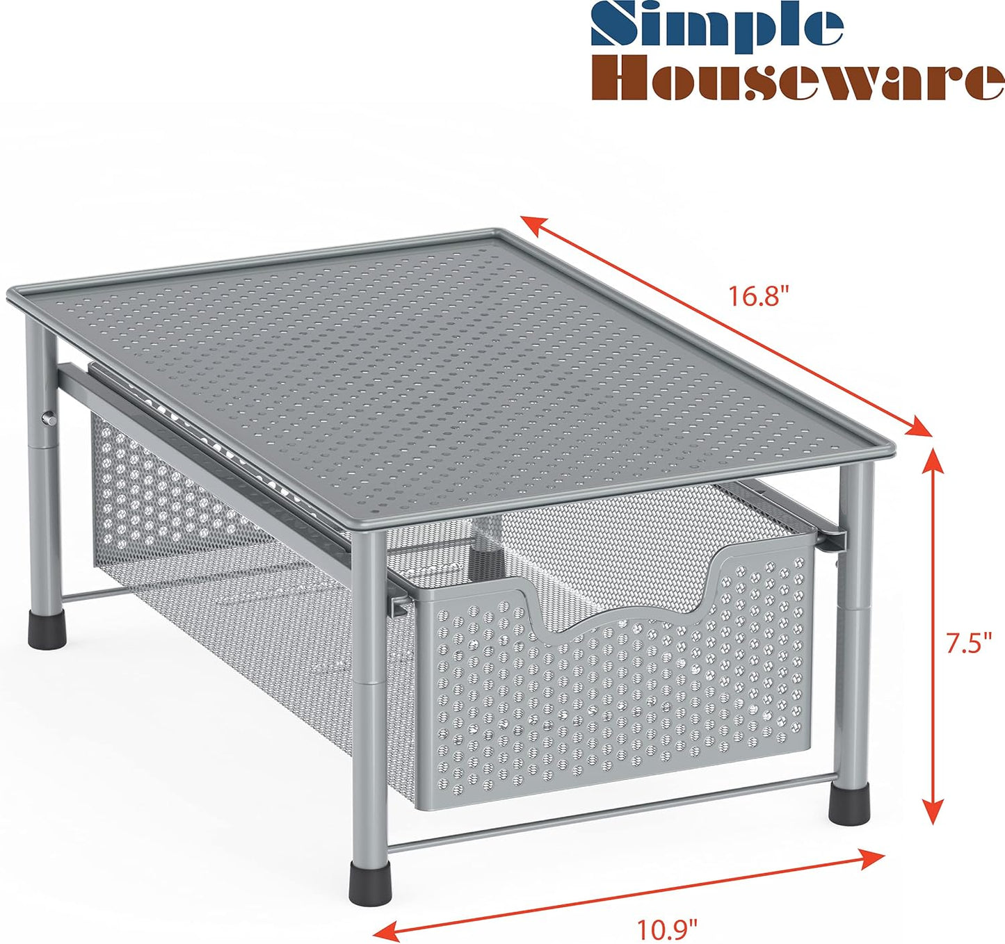 Simple Houseware Stackable 3 Tier Sliding Basket Organizer Drawer, Silver