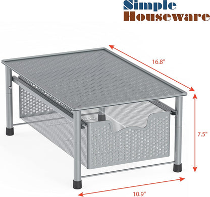 Simple Houseware Stackable 3 Tier Sliding Basket Organizer Drawer, Silver