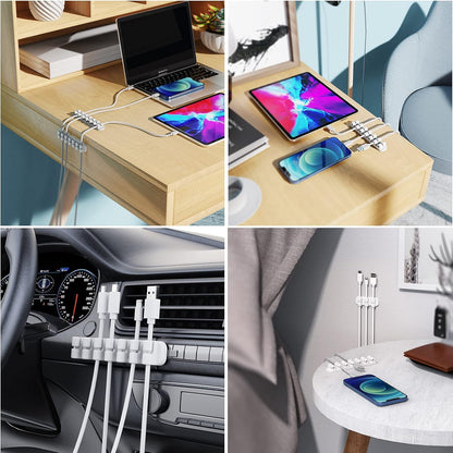 SOULWIT Upgraded Cable Holder, Cable Management Cord Organizer Clips Silicone Self Adhesive for Desktop USB Charging Cable Power Cord Bedside Wire PC Office Home (3/5/7 slot,Black)