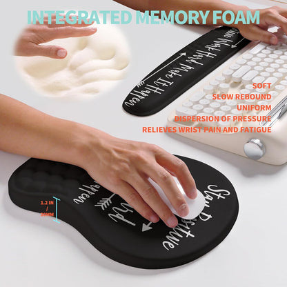 2-in-1 Ergonomic Set, Wave Rise Keyboard Wrist Rest and Massage Bulge Slope Mouse Pad Wrist Support, Cushion Memory Foam Integrated to Relieve Wrist Pain, Black