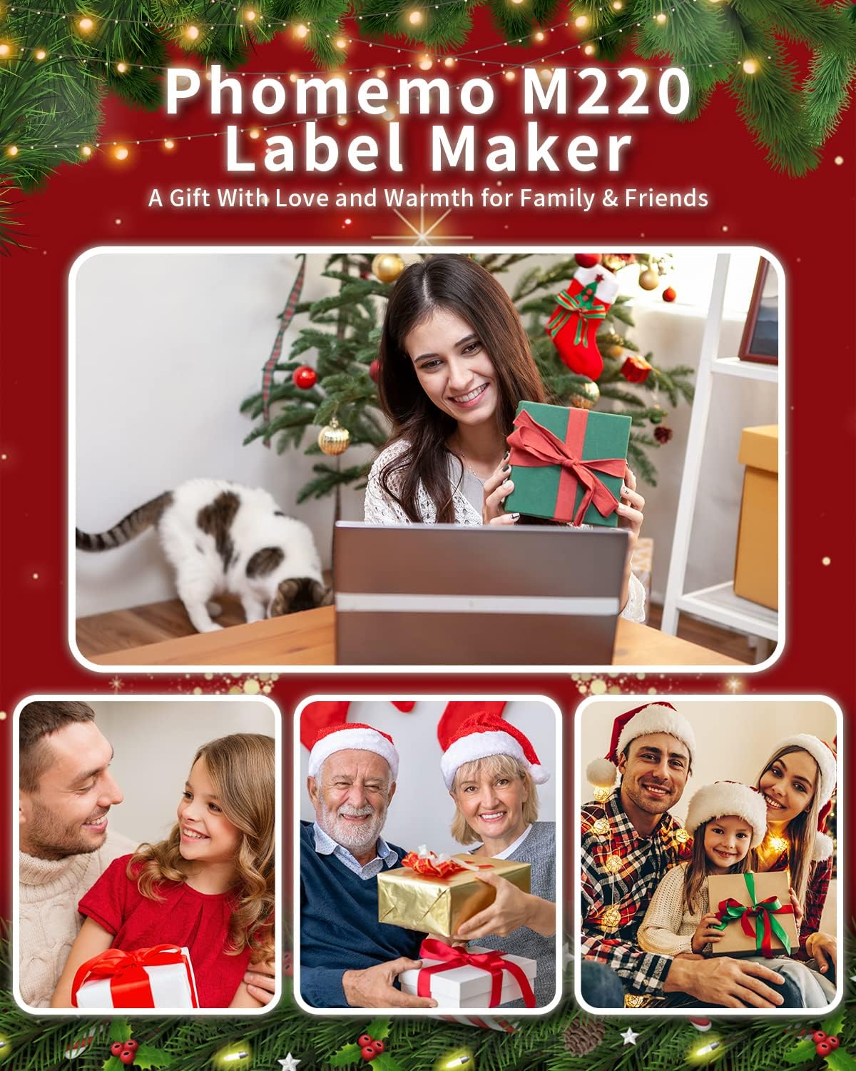 Phomemo Label Maker,M220 Label Printer,3 Inch Bluetooth Thermal Label Maker Machine with 6000+ Icons,700+ Templates,400+ Fonts,for Kids School Items,Small Business,Large Sticker