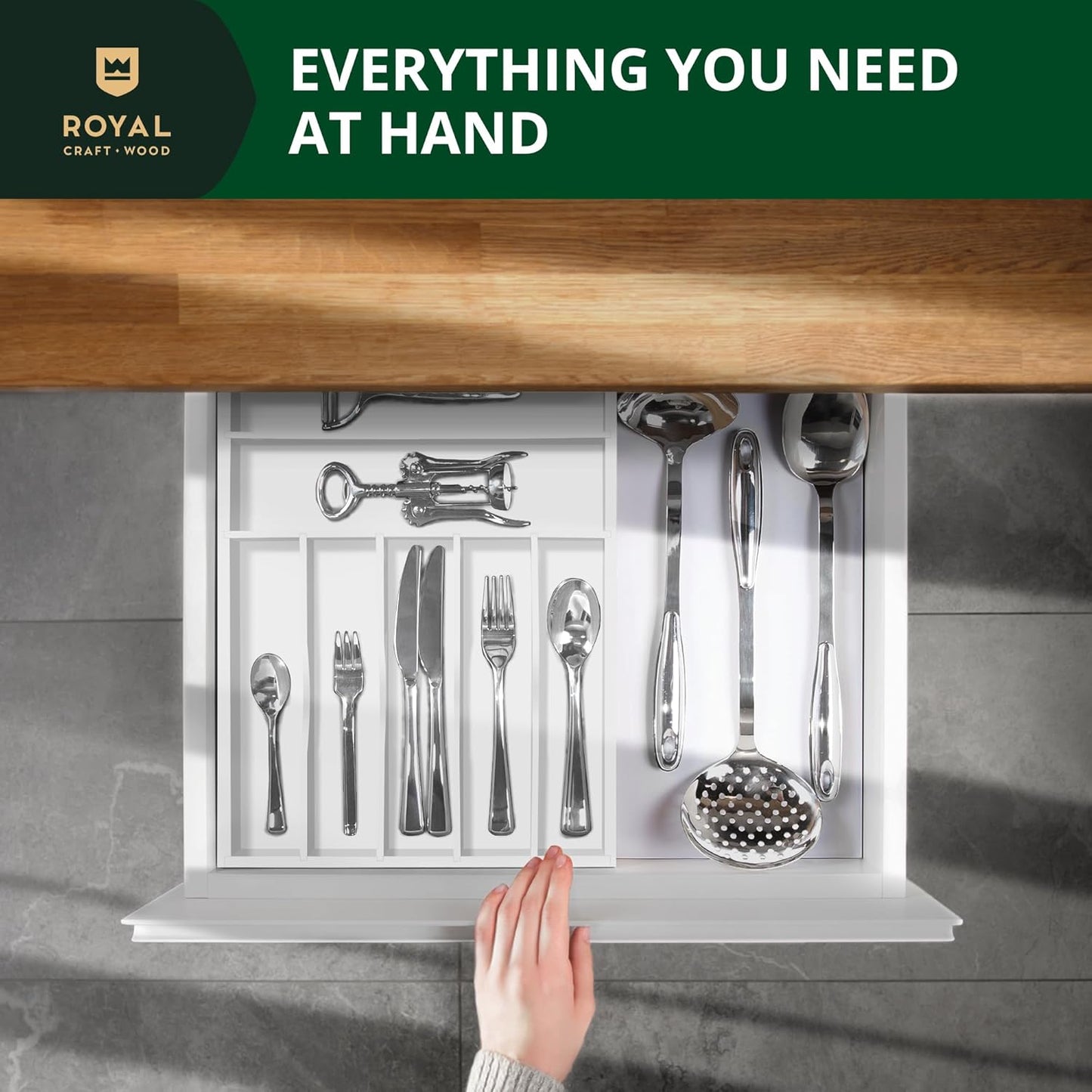 ROYAL CRAFT WOOD Luxury Bamboo Kitchen Drawer Organizer - Silverware Organizer, Utensil Holder & Cutlery Tray Drawer Dividers for Flatware (9 Slot, Natural)