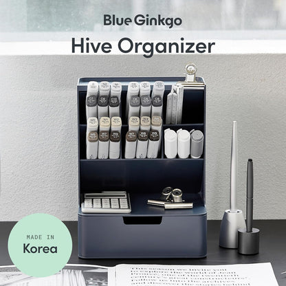 BLUE GINKGO Compact Desk Organizer – Small 5-Compartment, Half Drawer Storage – Pen Holder, Stationery Organizer for Desktop, Vanity, Shelf (Made in Korea, Green)