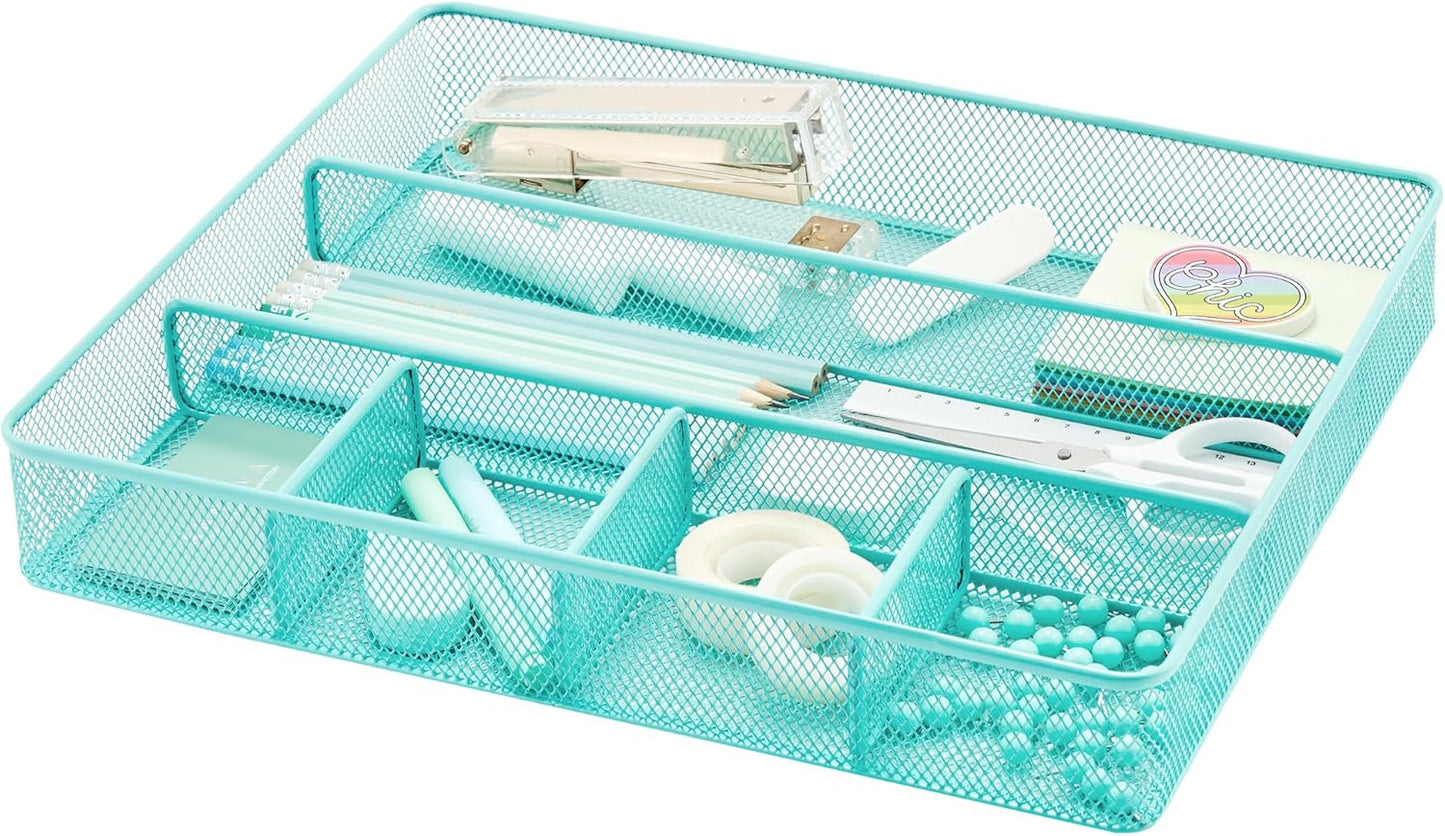 Annova Desk Drawer Organizer Tray for Office Organization - Metal Mesh - Storage Tray with Dividers for Pens, Desktop Accessories, Bathroom, Kitchen, Makeup and Office Supplies (Small, Gold)