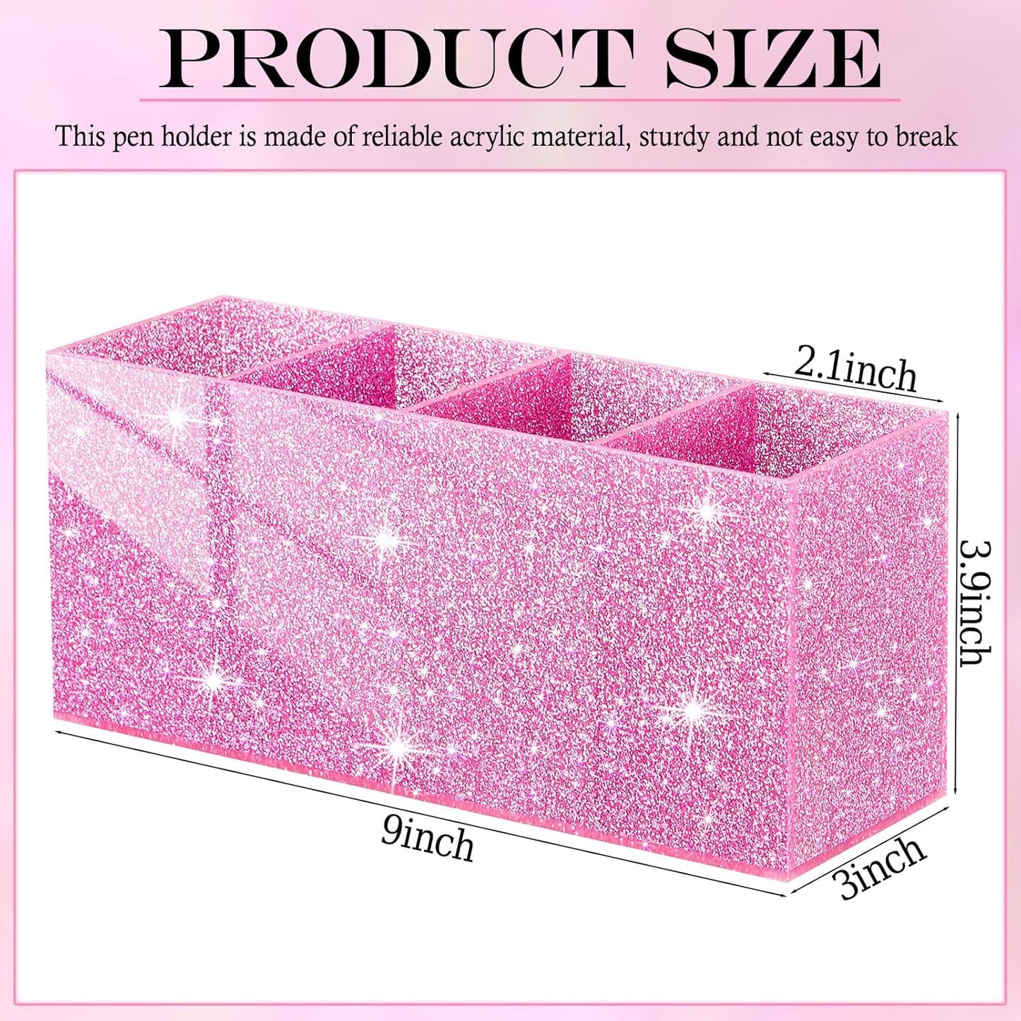 Jetec Acrylic Pen Holder 6 Compartments Makeup Brush Stationery Organizer Pencil Holder for Desk Accessories, Cosmetic Brushes, Dorm, Home, Bathroom, Kitchen, Office Supplies(Neon Pink)