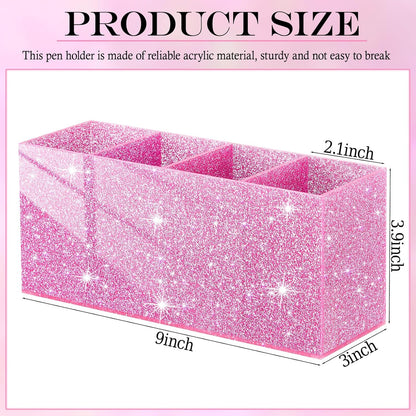 Jetec Acrylic Pen Holder 6 Compartments Makeup Brush Stationery Organizer Pencil Holder for Desk Accessories, Cosmetic Brushes, Dorm, Home, Bathroom, Kitchen, Office Supplies(Neon Pink)