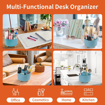 Desk Pencil Pen Holder, 5 Slots 360°Degree Rotating Pen Organizers for Desk, Desktop Storage Stationery Supplies Organizer, Cute Pencil Cup Pot for Office, School, Home, Art Supply, Dark Green