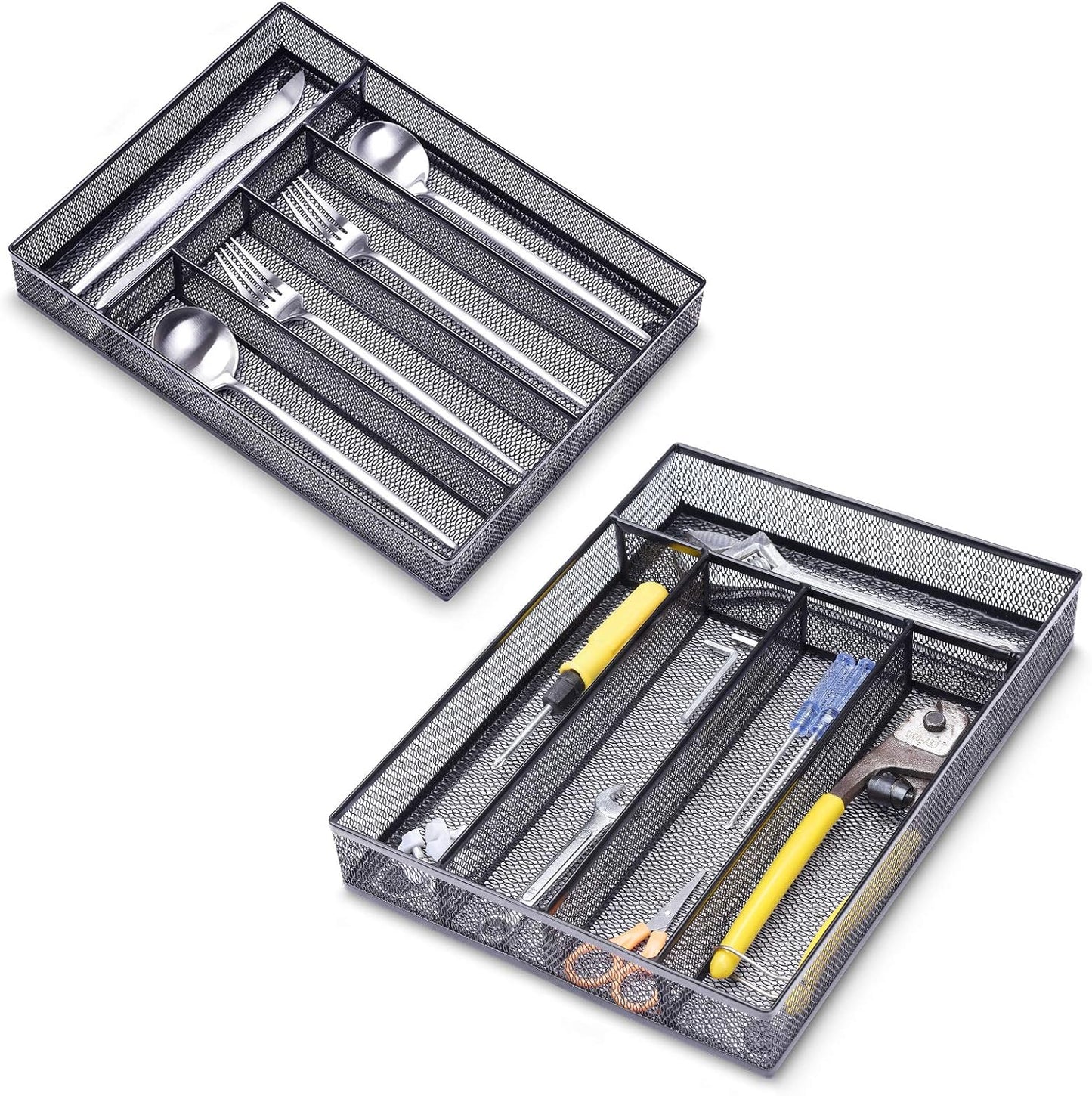 WuGeShop Expandable Office Drawer Organizer, 6 to 7 Compartments Adjustable Mesh Desk Drawer Organizer, Good Desk Organizer for Office Supplies and Art Supplies