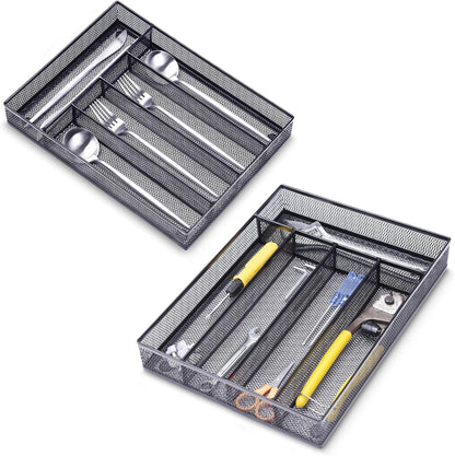 WuGeShop Expandable Office Drawer Organizer, 6 to 7 Compartments Adjustable Mesh Desk Drawer Organizer, Good Desk Organizer for Office Supplies and Art Supplies