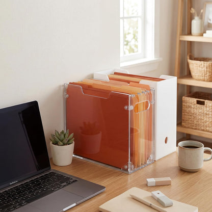 Novabright 1 Pack Acrylic File Organizer Box with Handles, Clear Hanging File Organizer for Letter Size/a4 Filing Crate Bin Holder for Desk, Office, Home, School