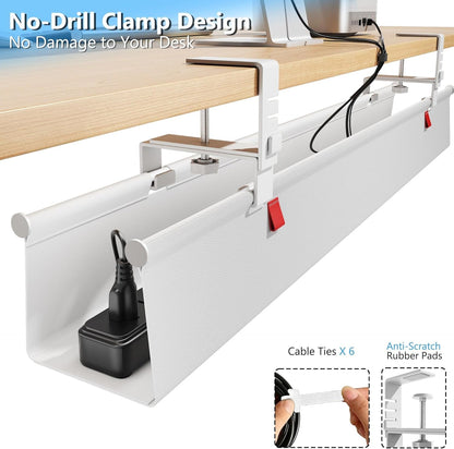 Litwaro Under Desk Cable Management Tray No Drill, 36" Cord Organizer with Clamp for Standing Desk, Premium Fabric Cable Tray with Wire Management for Office Home, Black