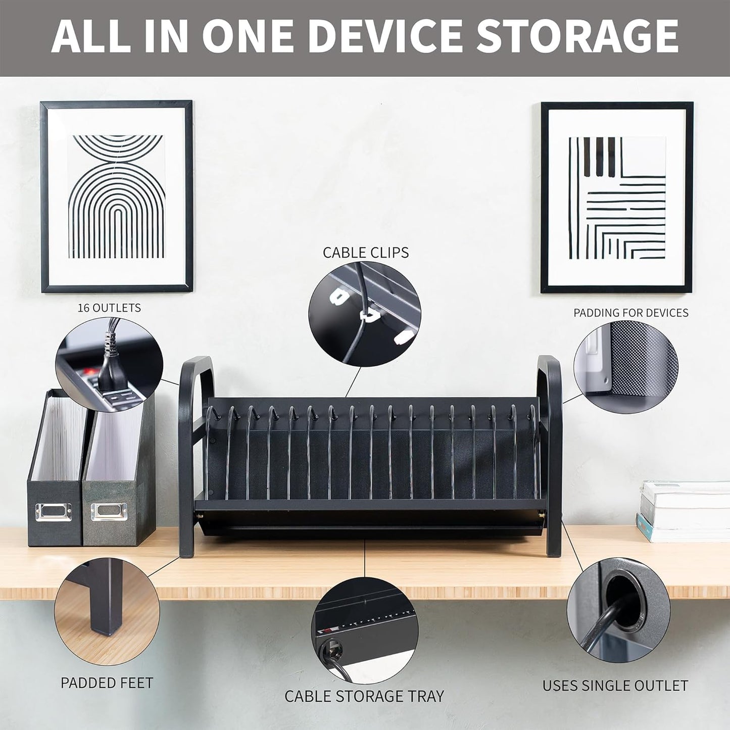 VIVO 16-Bay Laptop and Tablet Open Charging Station, Devices up to 14 inches, Black, Stand-LAPC3