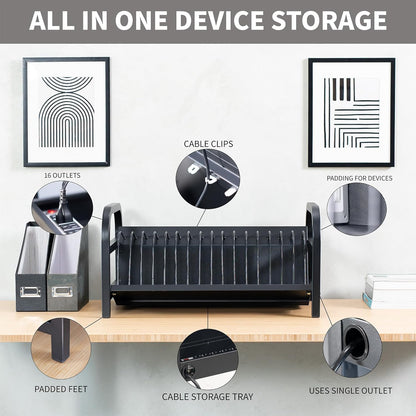 VIVO 16-Bay Laptop and Tablet Open Charging Station, Devices up to 14 inches, Black, Stand-LAPC3