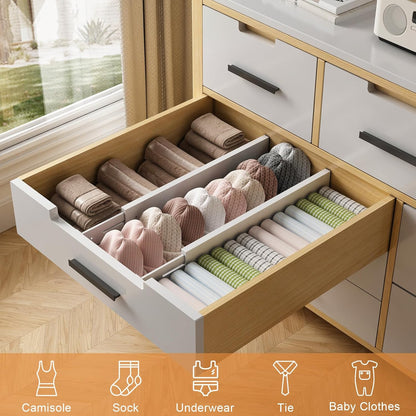 Bamboo Drawer Dividers,17-22" Adjustable Kitchen Drawer Organizer for Clothes,4 Pack Expandable Drawer Organization Separators for Bedroom,Bathroom,Dresser and Office,Natural