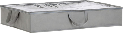 Amazon Basics Under Bed Storage Bags for Clothes and Blankets, Foldable Fabric Zipper Container with Clear Window and Reinforced Handles, Space Saving, 18 x 42 x 6 inches, Gray, 2-Pack