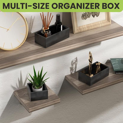 Bathroom Drawer Organizer Trays, Bamboo Drawer Organizer Kitchen Utensils Silverware Organizer, 8 PCS Wood Box Stackable Bins for Makeup, Office Desk, Junk Drawer (Black)