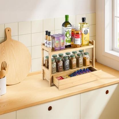 Sorbus Bamboo Bathroom Counter Organizer – 2-Tier Shelf with Hidden Drawer for Vanity, Matcha Station, Bathroom Sink Organizer Countertop, Kitchen & Office Storage (13″ L x 6.5″ W x 12.6″ H)