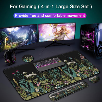 Keyboard Wrist Rest + Mouse Pad with Wrist Support + Desk Mat + Coaster 4 in 1 Set, XXL Large Gaming Mousepad Cute Ergonomic Mouse Pads for Desk Computer Laptop Office Decor-Beach