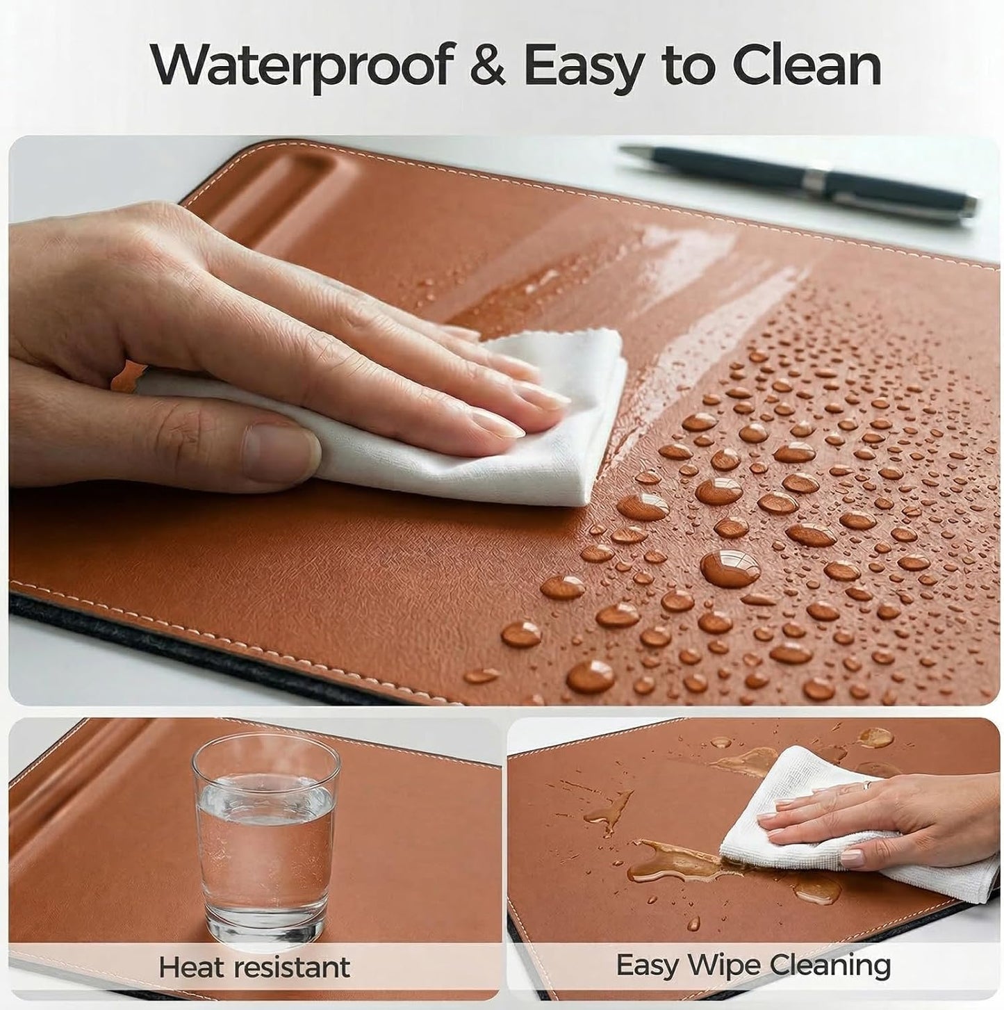 Desk Mat – Double-Sided Vegan Leather & Felt | Built-In Magnetic Cable Organizer & File Storage | Premium Workspace Pad for Office, Gaming & Creative Professionals-（Green）