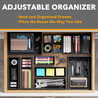 SpaceAid 14-Piece Bamboo Drawer Organizer Storage Boxes Set, Wood Tray Junk Drawer Organizers Multi-Use Divider Bins for Kitchen, Bathroom, Office Desk and Makeup Organization (14 Pack, Natural)