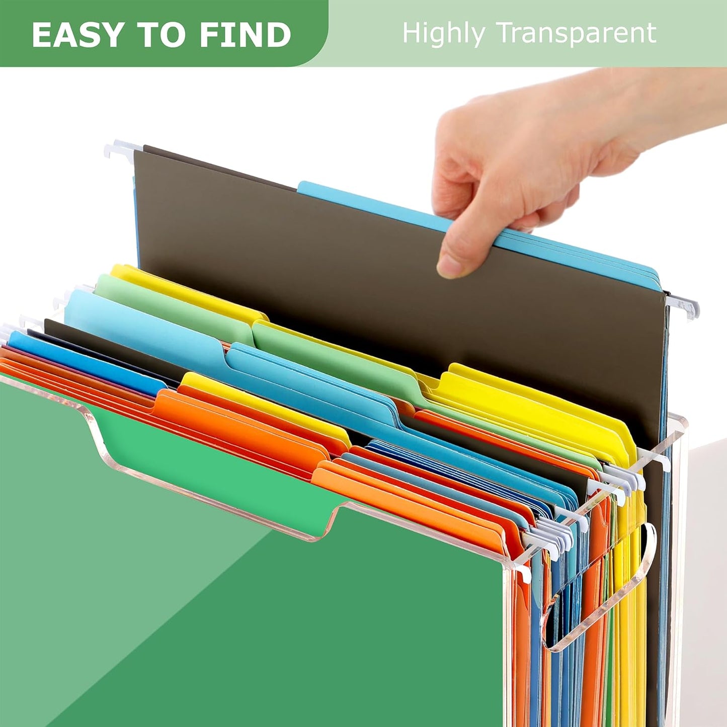 Acrylic File Folder Organizer, Clear Hanging File Organizer Box for Letter Size, Desktop File Holder with Handles, Slim Filing Storage Box for Desk Office Home Work -1 Pack