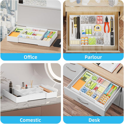 Marbrasse Expandable Desk Drawer Organizer, Clear Plastic Drawer Organizer Tray with 10 Adjustable Compartments, Desk Organizers and Accessories, 5 Drawer Dividers for Office Supplies, Makeup(Black)