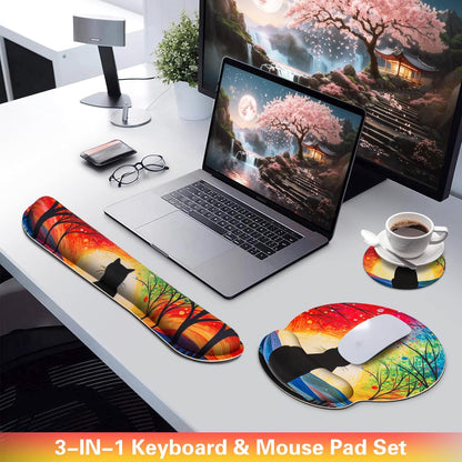 Mouse Pad with Wrist Rest Set, Qomolama 3-in-1 Wrist Support Mouse Pad Set, Floral Gaming Mousepad with Anti-Skid Base,Ergonomic Mouse Pad,Memory Foam Keyboard Gel Wrists Rest