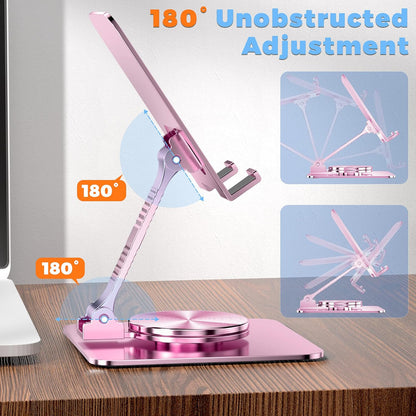 360 Rotatable Foldable Phone Stand for Desk,Fully Adjustable Desktop Phone Holder Cradle Dock Compatible with iPhone 17 16 15 14 13 12 11 Pro Max,Tablets,All Phones(Pink)