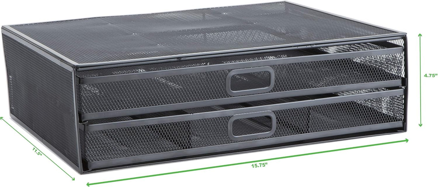 Mind Reader Monitor Stand, Ventilated Laptop Riser, Storage Drawer, Office, Metal Mesh, Black