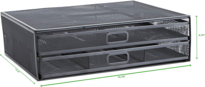 Mind Reader Monitor Stand, Ventilated Laptop Riser, Storage Drawer, Office, Metal Mesh, Black