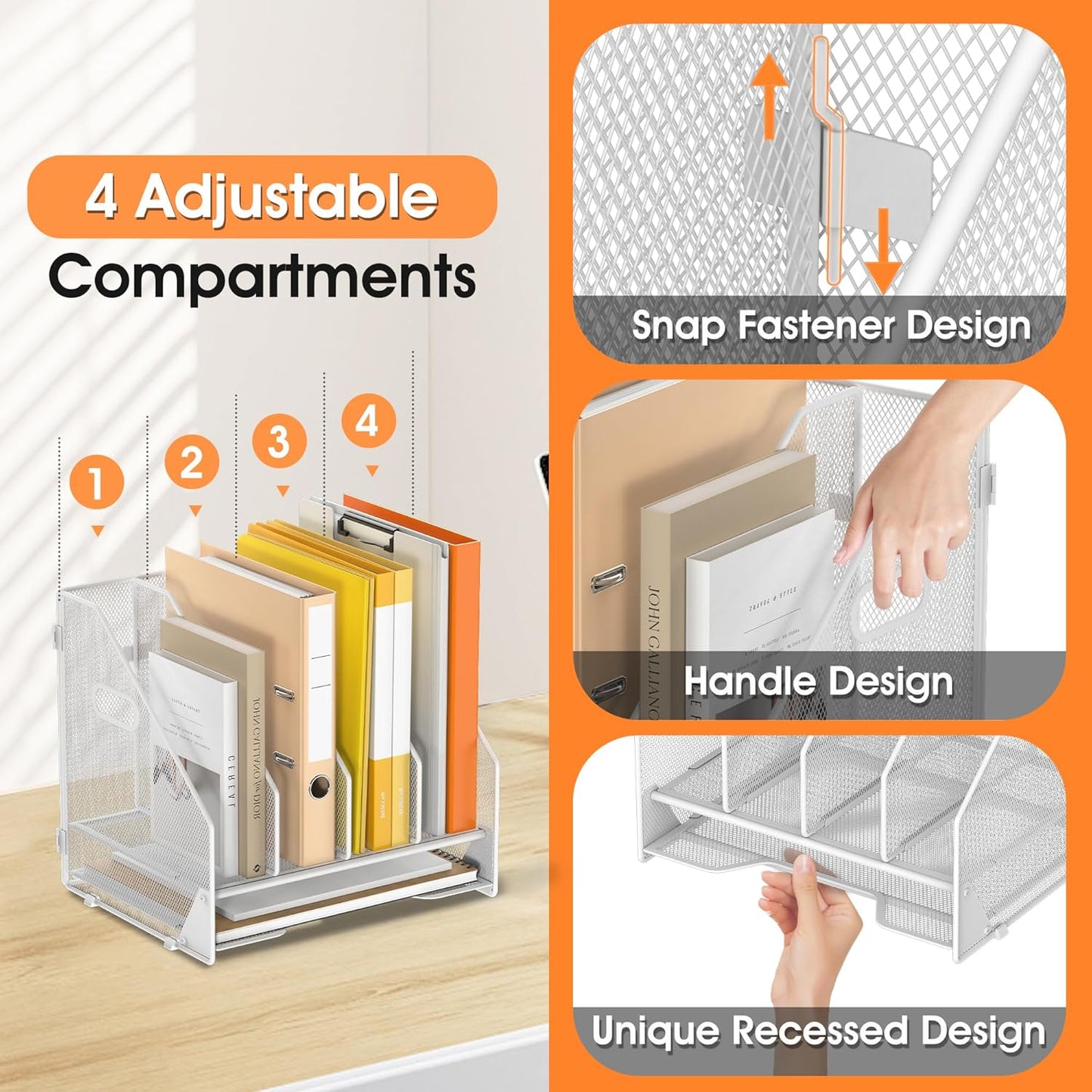 Desk File Folder Holder Organizer-5 Vertical Compartments Racks and Paper Letter Tray,Mesh Magazine File Holder Sorter,Desktop Accessories & Workspace Organizers for Home,Office,School-Black