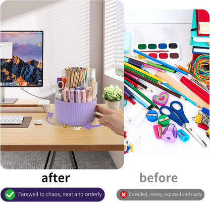 Camelmother Pen Holder For Desk With 5 Slots 360°Rotating Pencil Holder Makeup Organiezr Teacher Supplies Office decor (purple)