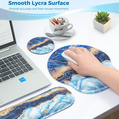 Mouse Pad and Keyboard Wrist Rest Support, with Non-Slip PU Base,Gel Mouse Pad with Coaster,Pain Relief for Gaming, Computer,Office -Beach