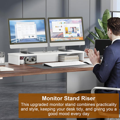 Qupui Computer Monitor Stand Riser with Drawer and Pen Holders, Desk Organizer Shelf and Accessories, Office Desk Accessories, Office Organization, Black