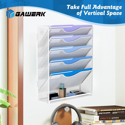 Gawerk 5 Tier Hanging Wall File Organizer, Mesh Mail Paper Orgnization Hanging File Folder Holder for Home Office, Black