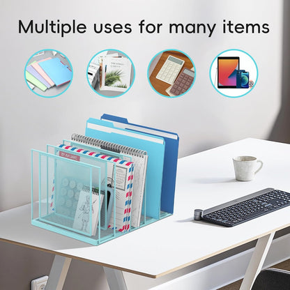 File Organizer for Desk, 5-Section Vertical File Sorter, Paper Holder Organizer Standing Metal File Folder for Office Home Classroom, Black