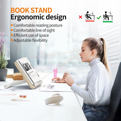NAMON 2-in-1 Dual-use Floor & Desktop Book Stand, Sturdy Metal & Wood Build, Height Adjustable from 16.5" to 51", Floor Reading Stand for Sheet Music, Cookbooks, Projector (White, 11.8" x 16.5" Panel)